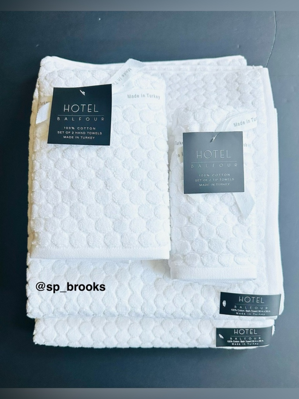 🎁6PC Hotel Balfour Bath Towel Set - Penny Tile Pattern - White